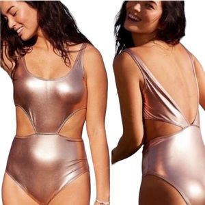 Aerie Gold Metallic Swimsuit Cut-Out One Piece medium